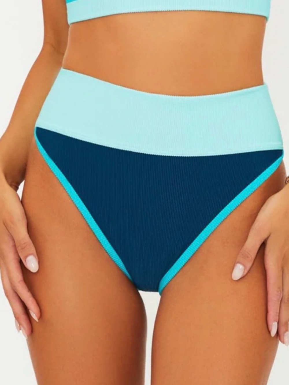 Beach riot High-Waist Colorblock Bikini Bottom - Light Blue & Navy